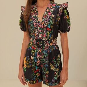 NWT Farm Rio Black Floral Romper Small